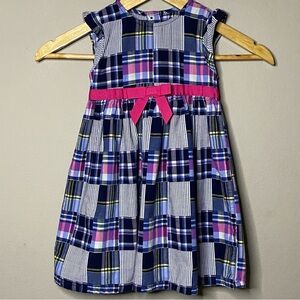 Gymboree Patchwork Print Dress Size 2T Pink Blue Plaid Cap Sleeve Cotton Preppy